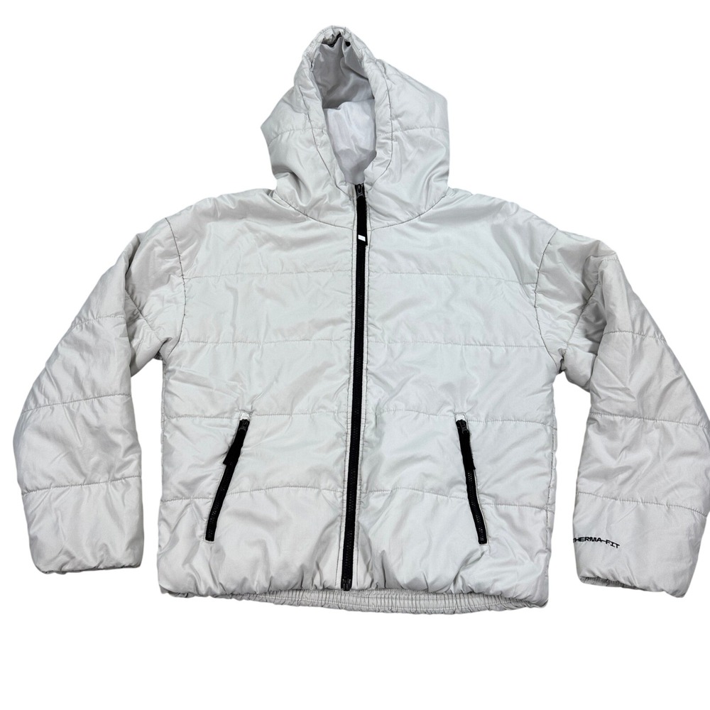 Nike‎ Jacket Mens Small White Therma FIT Hooded Puffer Padded Lightweight Coat